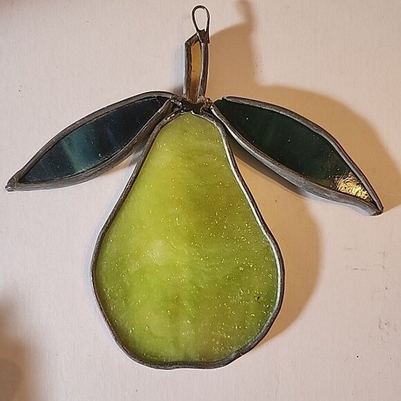 AS IS READ Stained Glass Pear Suncatcher Fruit Window Hanging Needs Repair - Picture 3 of 6